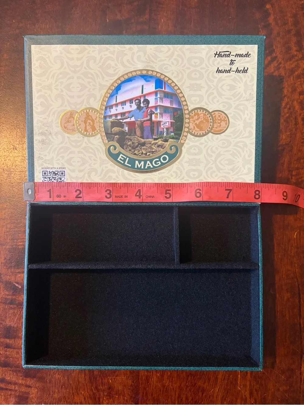 Upcycled El Mago Místico Cigar Box Jewelry Organizer Emerald Green and Black